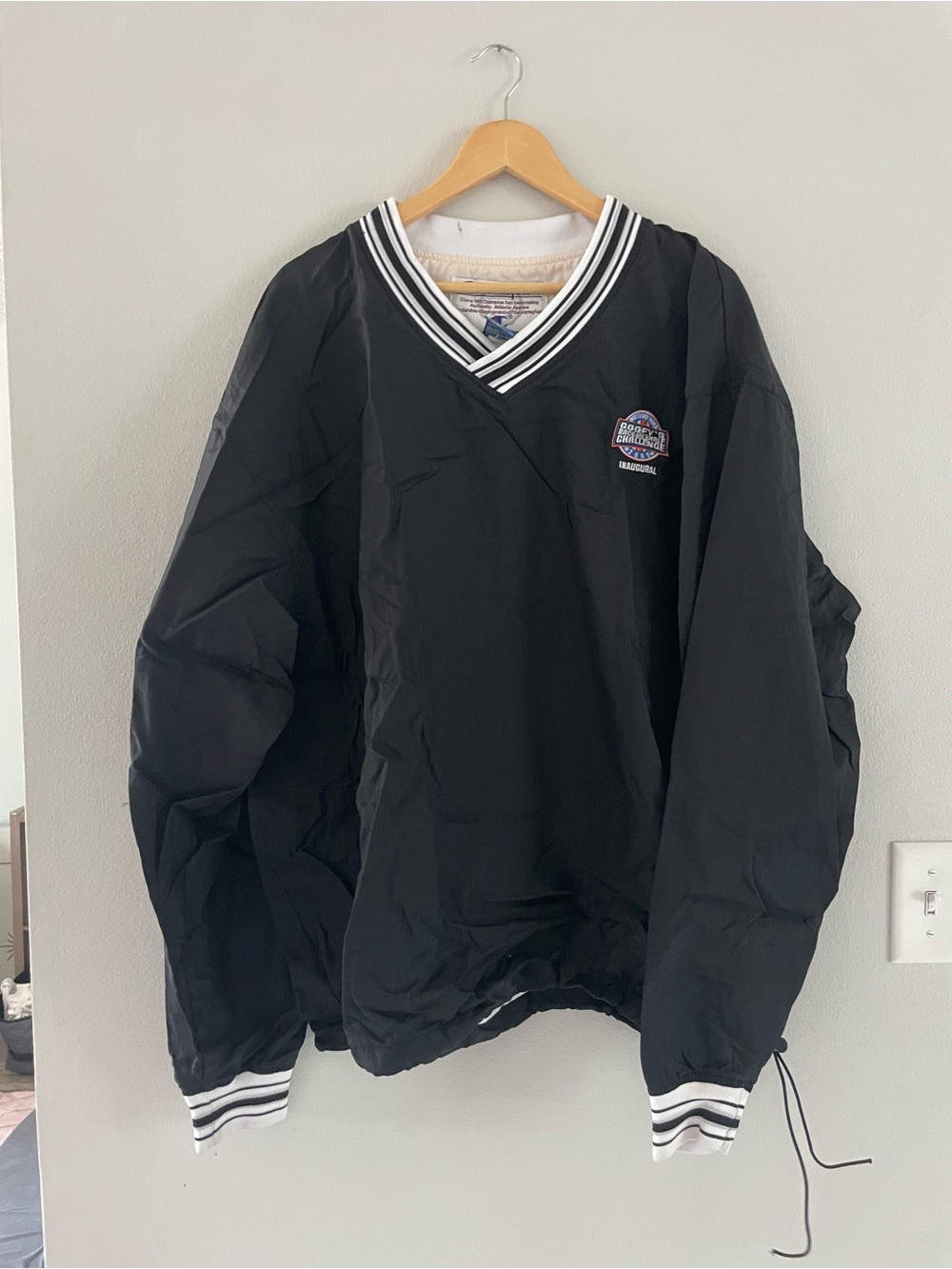 Mens Champion Disney Black Pullover Windbreaker with White Striped Trim